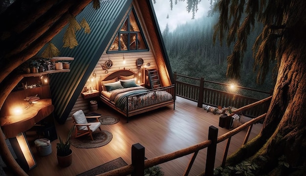 cabin-woods-with-bed-lamp-balcony 744422