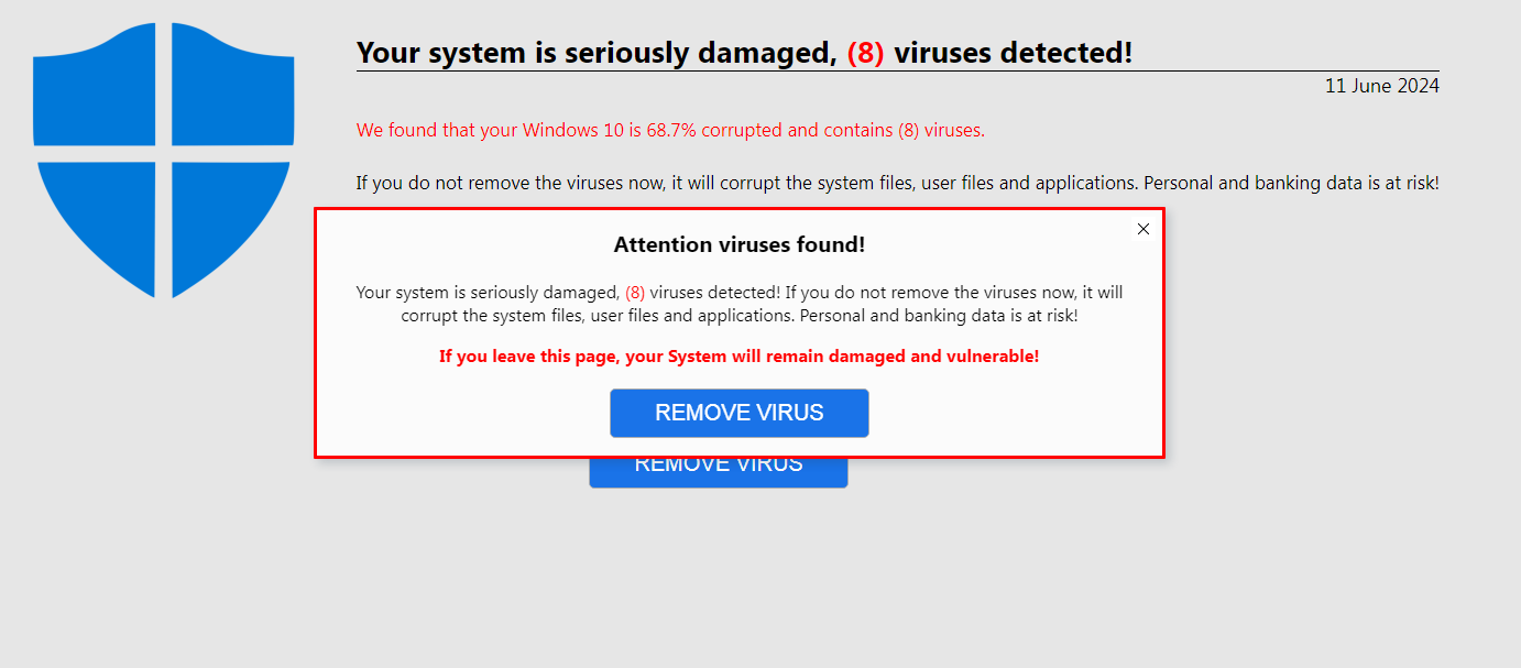Screenshot Viruswarnung Wndows