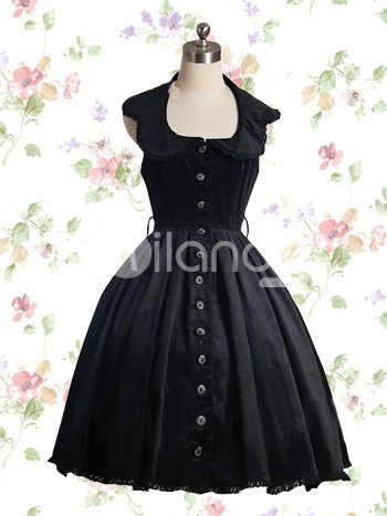 Black Cotton Gothic Lolita Dress 51294 1
