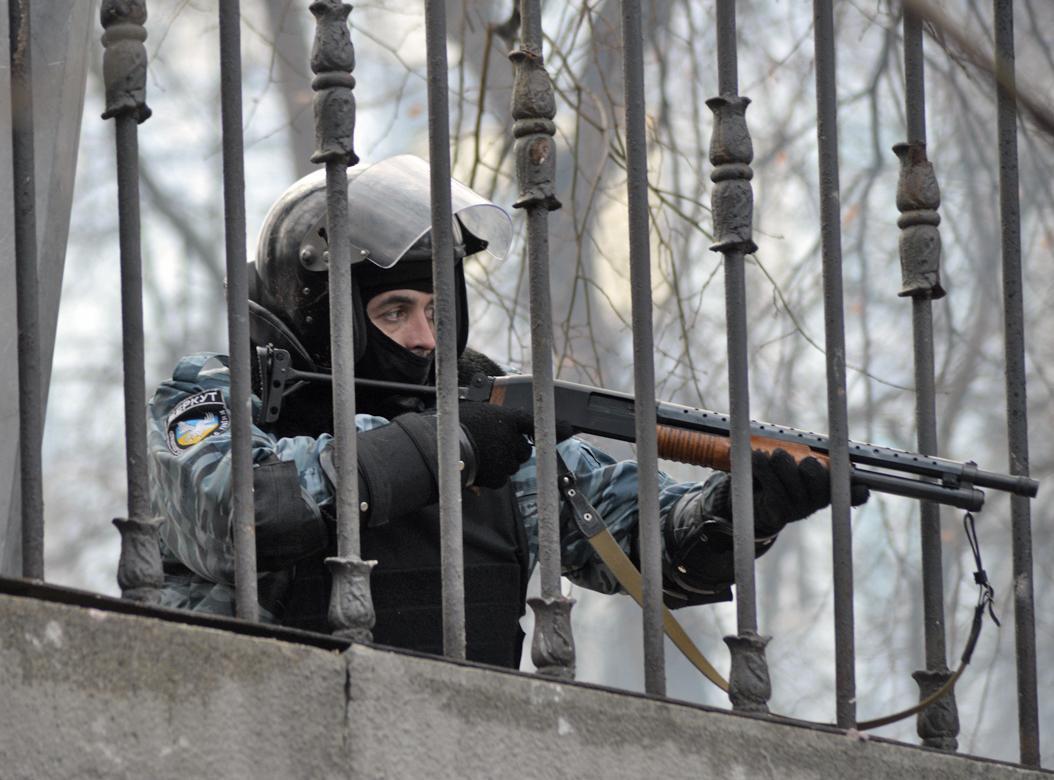 Berkut special police soldier holding a 