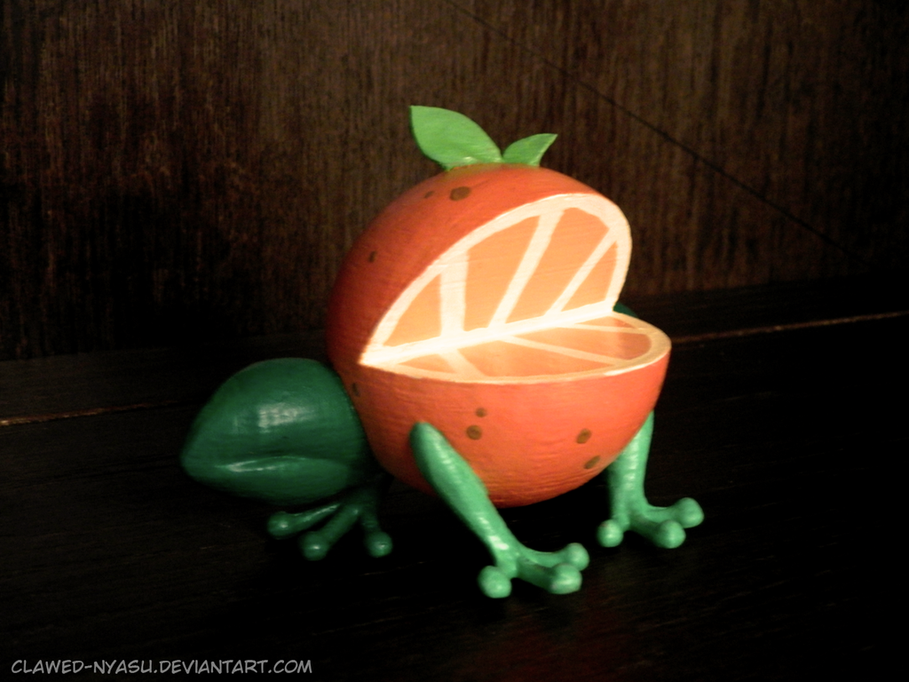 a frog crossed with an orange  by clawed