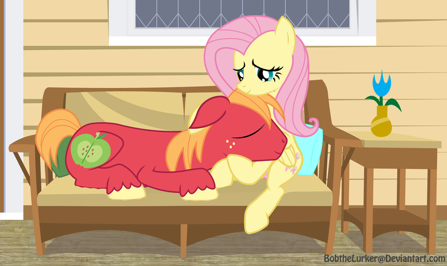 fluttershy and big mac  relaxing on a fu
