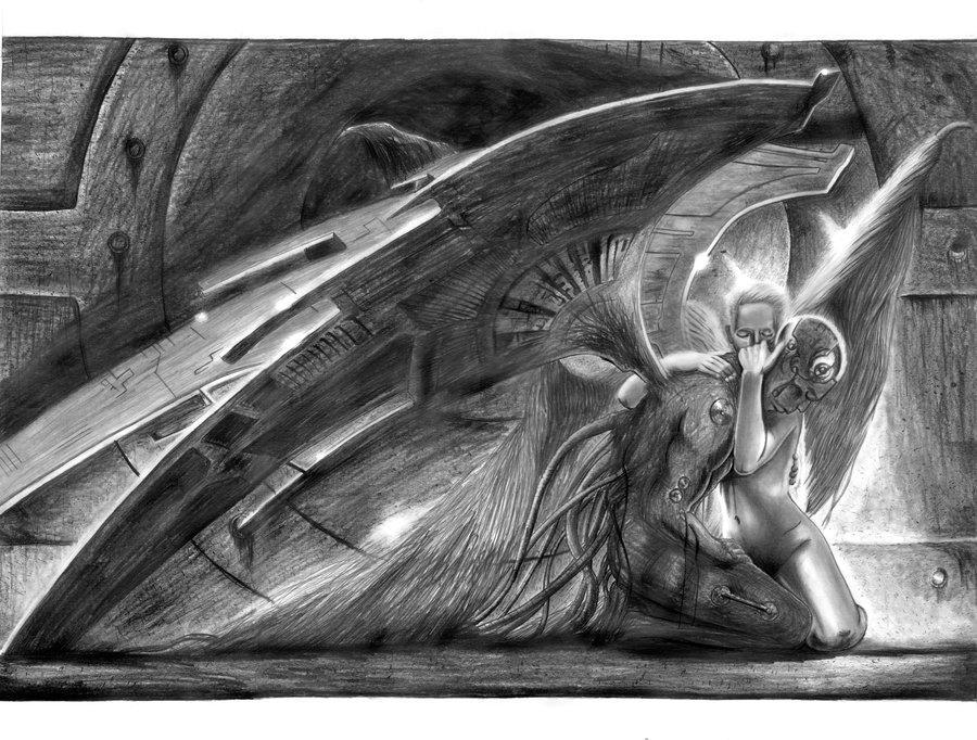 gothic angel holding demon by nobodyscha
