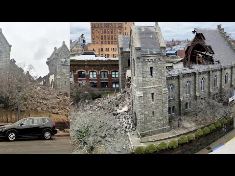 Youtube: Stone steeple of historic New London, Connecticut, church collapses