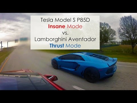 Youtube: Tesla Model S P85D vs Lamborghini Aventador: Insane vs Thrust mode