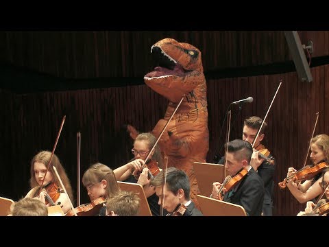 Youtube: T-rex in Jurassic Park Theme by John Williams, Zebrowski Music School Orchestra