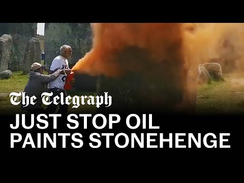 Youtube: Just Stop Oil protesters spray Stonehenge orange on eve of summer solstice
