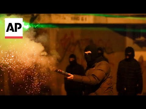 Youtube: Protesters use fireworks against riot police in Tbilisi, Georgia